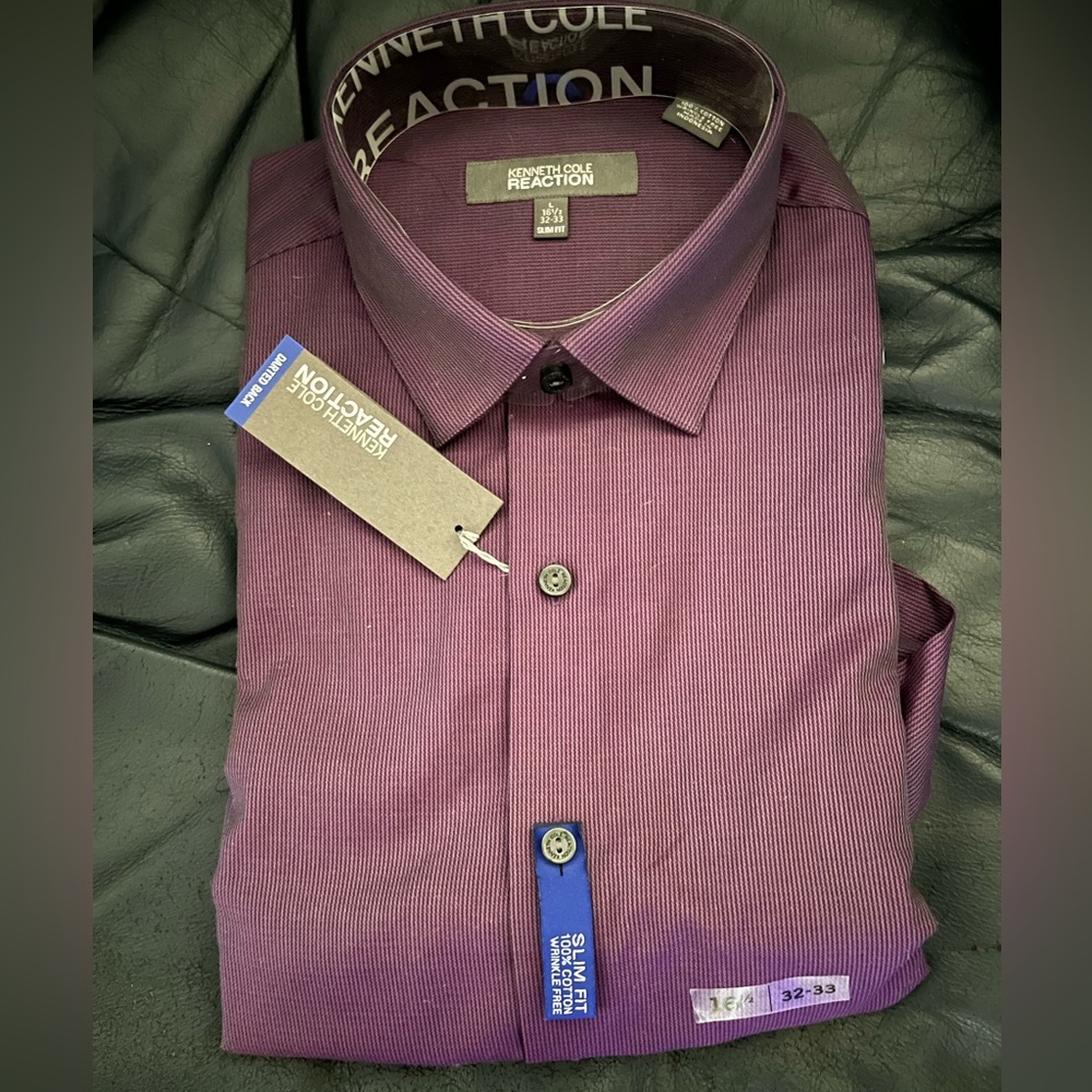 Men’s Kenneth Cole Slim Fit Darted Back Wrinkle Free Purple Dress Shirt